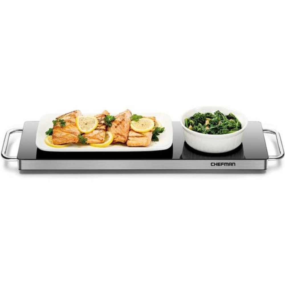 Chefman Long Electric Warming Plate Heating Element,  Stainless Steel,,  Black